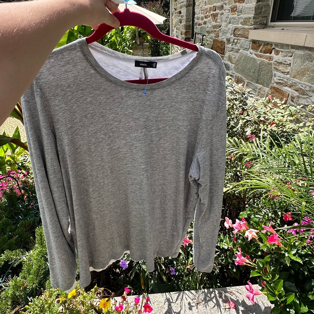$195 VINCE Double Layer Men's Large Casual Crew Neck Long Sleeve T Shirt